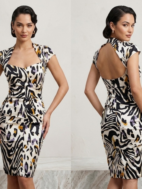 Cache Dresses & Skirts - 90s Cache Silk Cheetah Leopard Dress 4 Bodycon Animal Cocktail Party